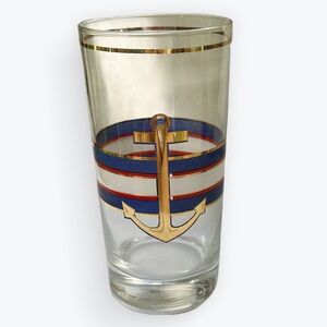 Culver 22k Gold Nautical Highball Tumbler With Anchor & Stripes Vintage
